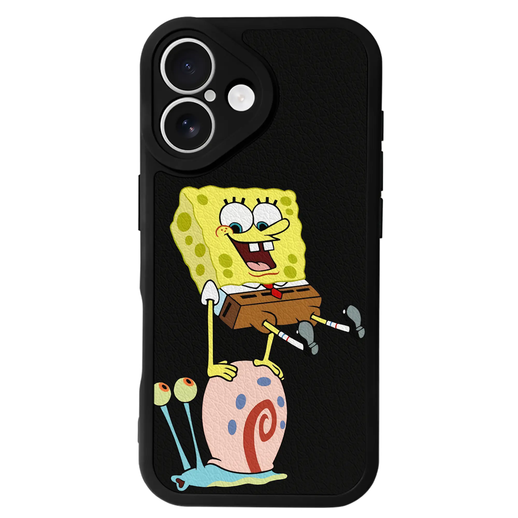 スポンジボブ グッズ カタツムリさん - IPhone 16シリーズ対応 ・ シリコンスマホケース ・ レザー調 ・ 高精度フィット ・ 耐衝撃 ・ ワイヤレス充電対応 ・ 精密カット